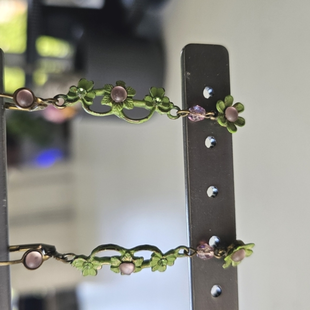 Michal Negrin Green and Pink Floral Earrings